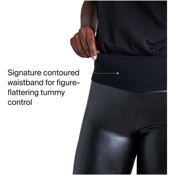 Spanx Assets Women’s Faux Leather Slimming Leggings Plus Size 1x Blk Tummy Panel - Picture 4 of 9